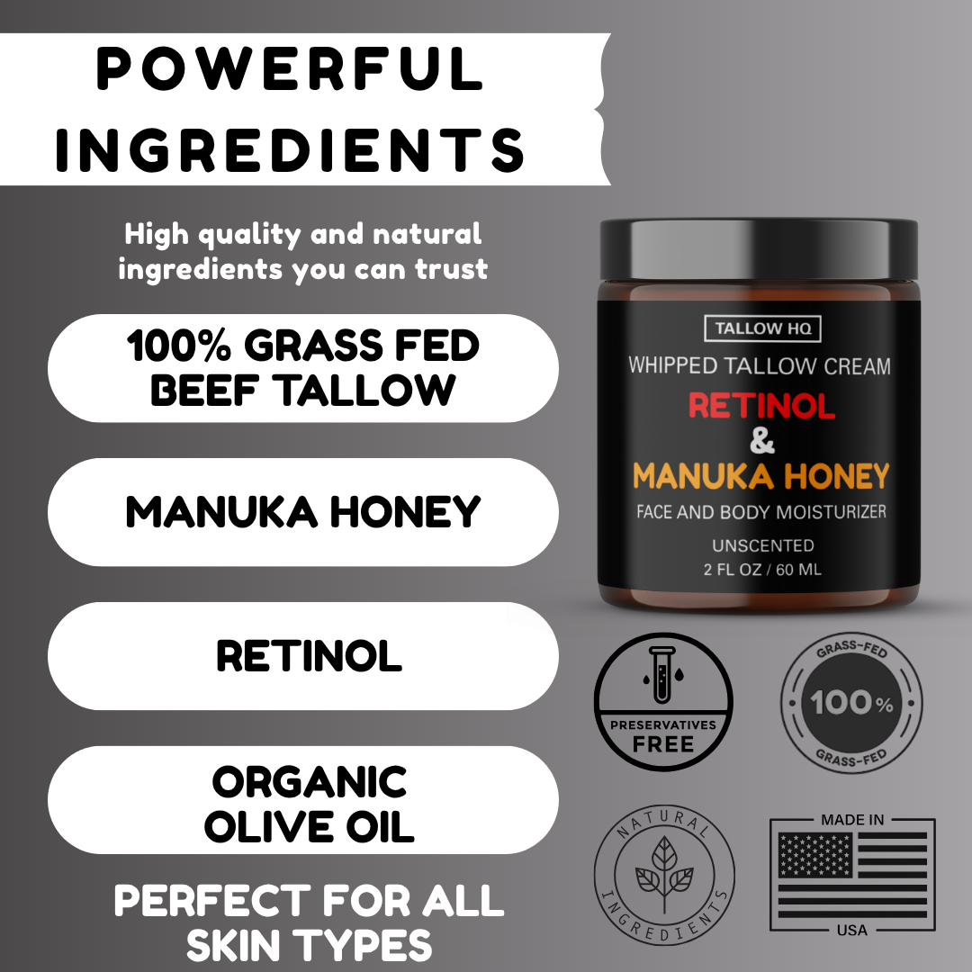 Tallow Cream with Retinol and Manuka Honey, Face & Body