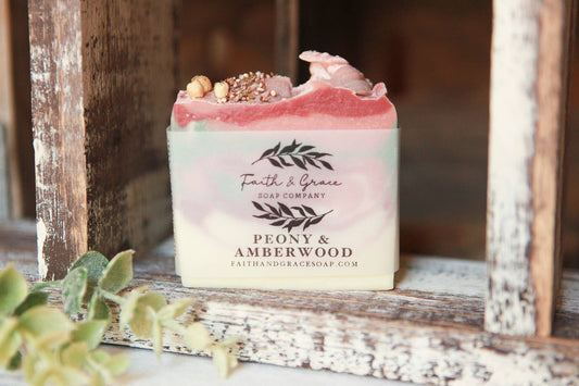 Peony & Amberwood Artisan Soap, Luxury Shea Butter Soap