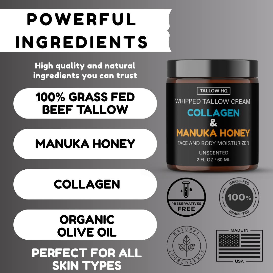 Tallow Cream with Collagen and Manuka Honey, Face & Body
